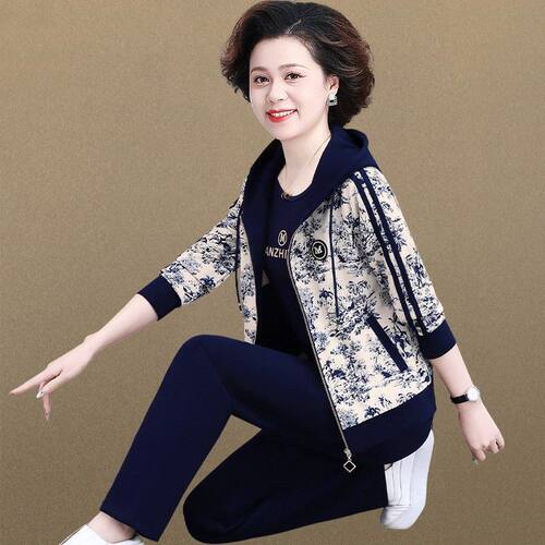 2025中老年新款春秋款气质妈妈运动服套装时尚休闲外套显瘦两件套