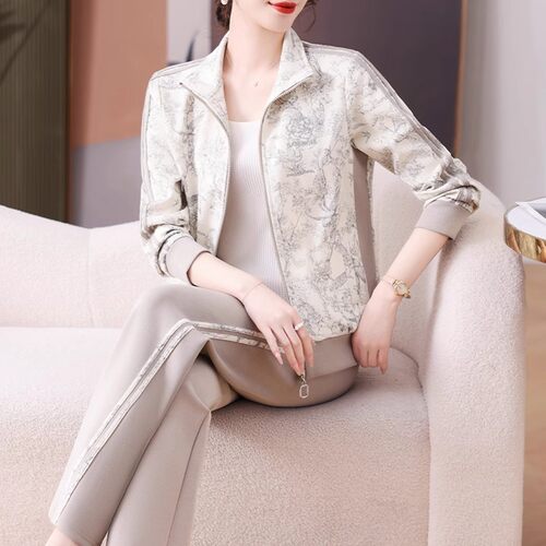 中老年女士春秋款印花裤套装2025新款洋气减龄运动套装休闲两件套