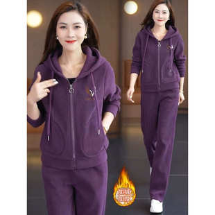 洋气冬季运动服套装妈妈新款加绒加厚休闲卫衣一整套套装两件套女