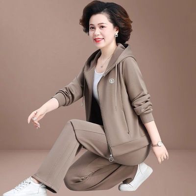 妈妈冬装外套加绒加厚两件套中老年女运动服套装秋冬上衣老人衣服