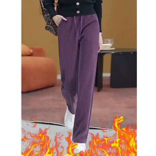 休闲运动高腰裤 300斤可穿加绒加厚灯芯绒雪尼尔阔腿直筒裤 超大码