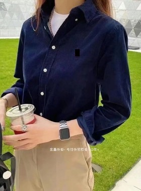 RL小马纯原女士纯棉灯芯绒衬衣休闲衬衫老钱风英伦复古通勤上衣