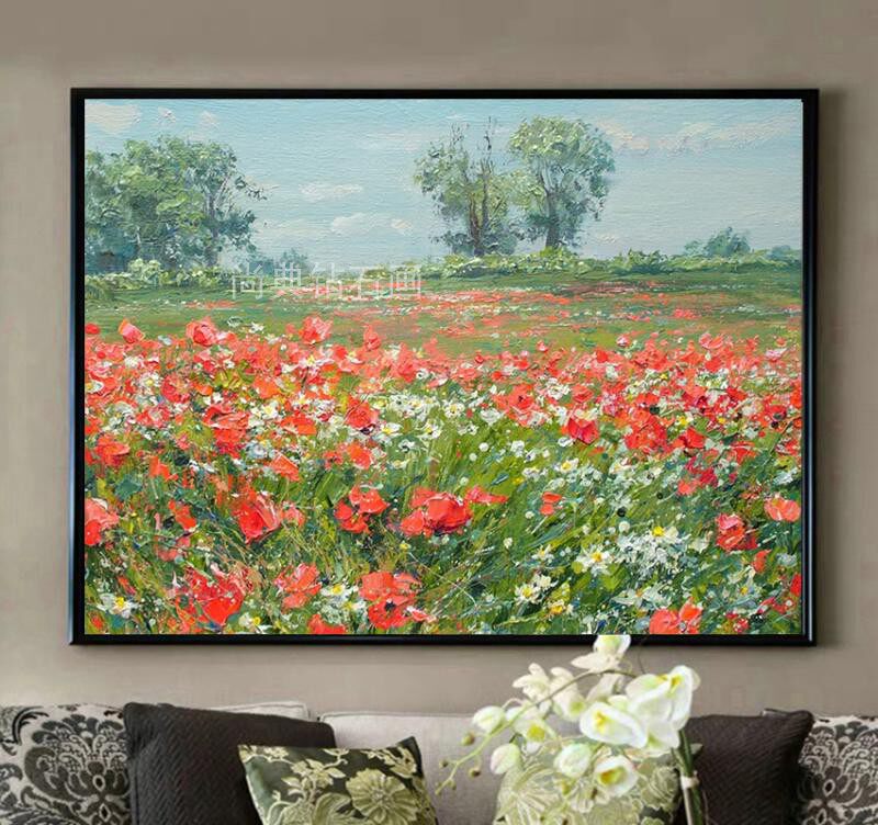 DIY方钻满钻钻石画油画罂粟花卉花园手工贴钻点钻印花十字绣带钻