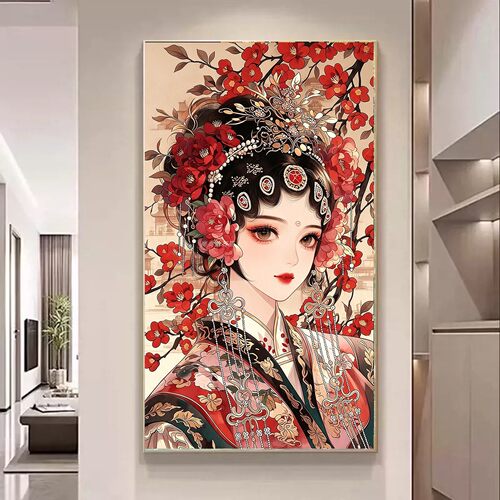 古典高颜值DIY方钻满钻钻石画红色梅花戏曲花旦玄关粘贴钻钻石绣