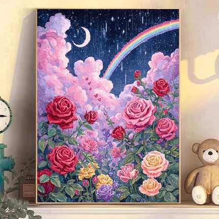 高难度DIY方钻满钻钻石画钻石绣带钻砖石画牡丹花卉白云月亮彩虹