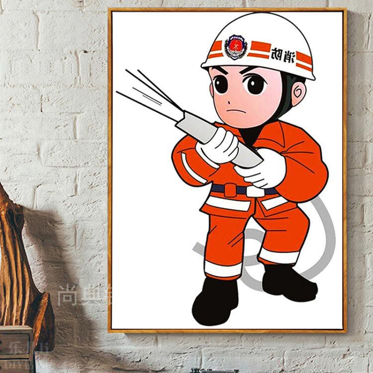 2019新款diy方钻满钻钻石画英雄消防员喷水救火卡通镶钻的十字绣