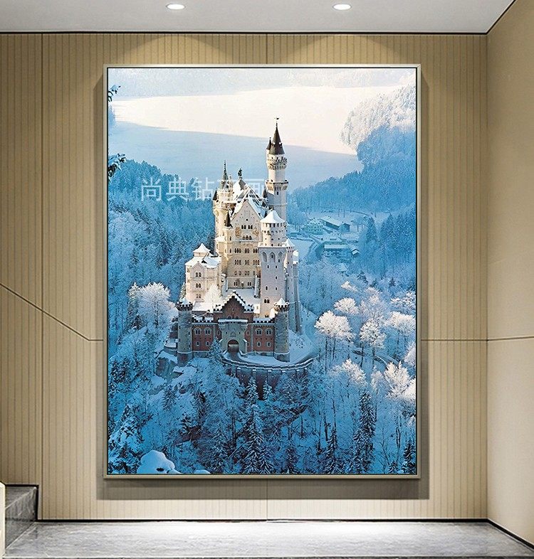 2022新款diy方钻满钻钻石画雪中天鹅城堡风景贴钻点钻十字绣带钻