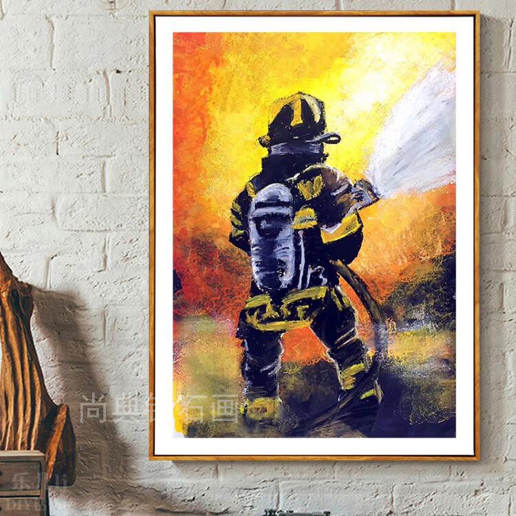 diy贴钻方钻满钻钻石画英雄消防员救火背影镶钻贴钻钻石绣十字绣