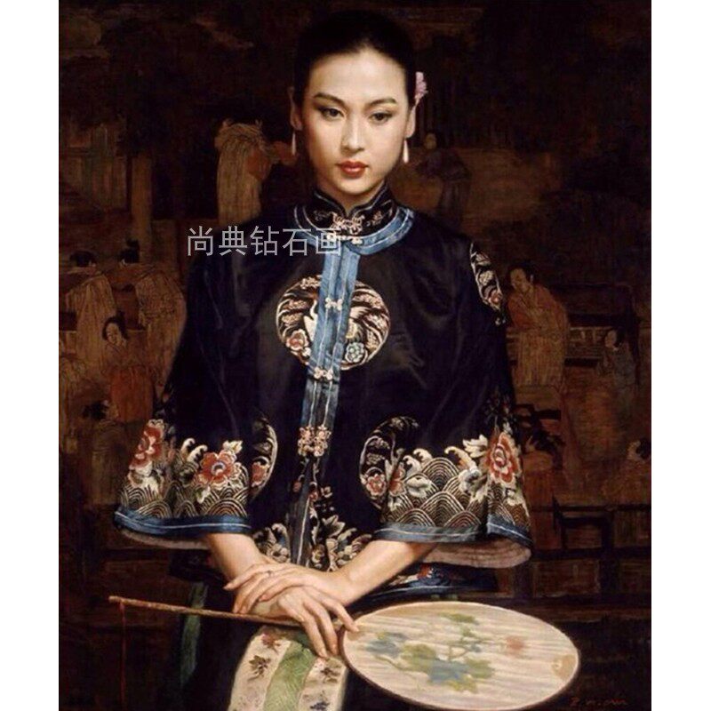 2022新款DIY方钻满贴钻钻石画陈逸飞民国古典美女人物图十字绣