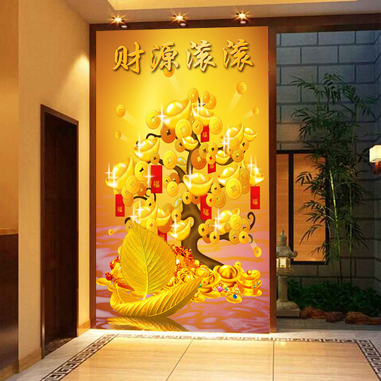 5d新款钻石画 方钻满钻客厅钻石十字绣贴钻画财源滚滚摇钱树玄关