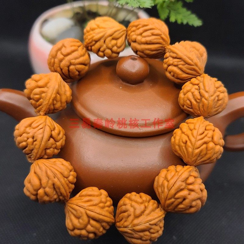 陕西秦岭天然疙瘩龙纹桃核手串男女同款现代桃胡佛珠菩提珠串念珠