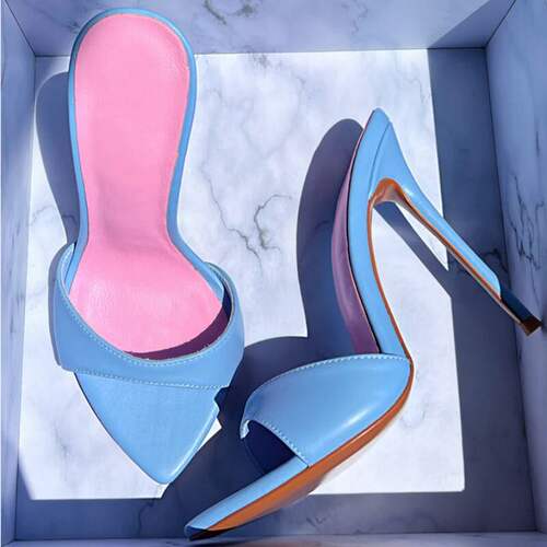 跨境金属头时装凉鞋 尖头细跟宴会女鞋高跟鞋sandals women 45 46