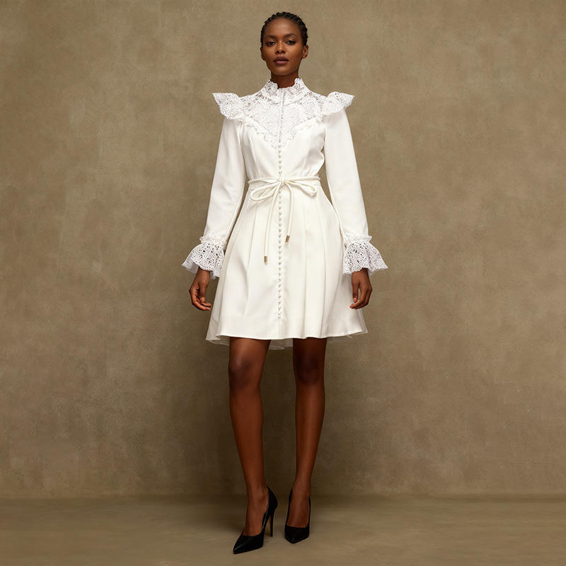 新款法式气质知性风系带长袖连衣裙2025秋季时尚设计感短裙子女装