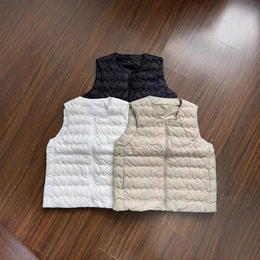 秋冬轻薄款波浪马甲羽绒服女短款无领内胆背心90白鸭绒常规