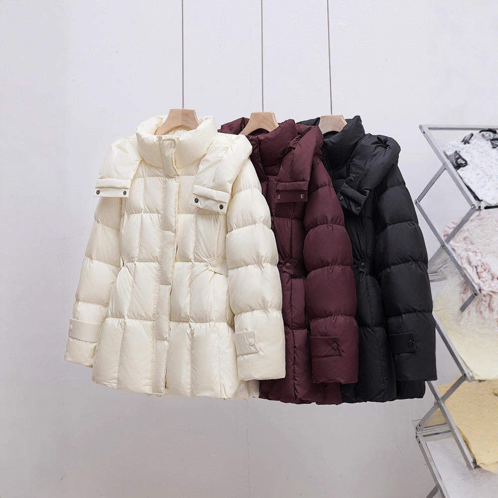 2026新秋冬羽绒服女中长款连帽收腰显瘦加厚保暖白鸭绒韩版外套潮