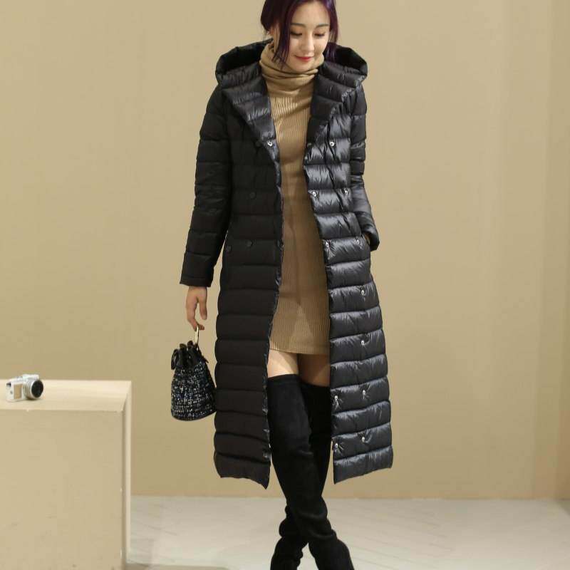 新款秋冬腰带长款羽绒服女过膝胖MM大码内胆轻薄款修身外套潮