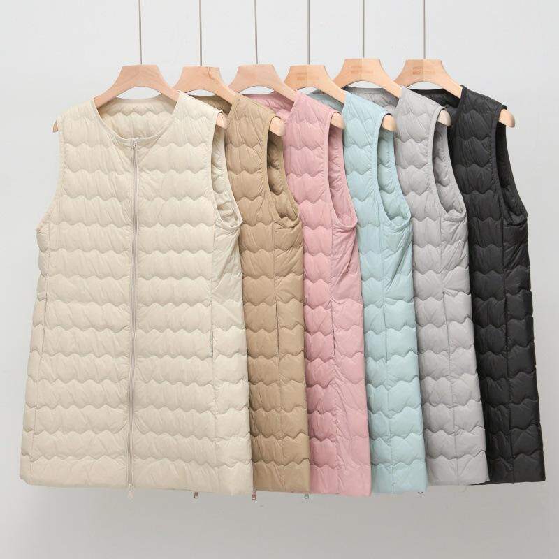新款秋冬羽绒服马甲女中长款轻薄款内胆圆领大码坎肩背心外套