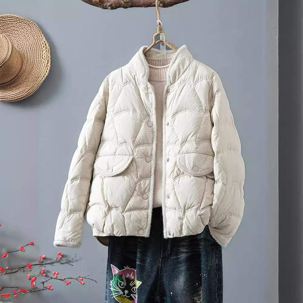 新款 秋冬轻薄短款羽绒服女小个子立领白鸭绒保暖外套潮常规
