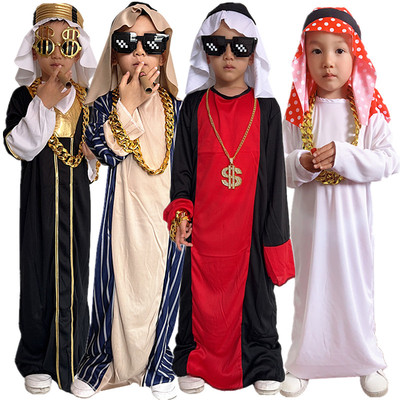 万圣节儿童服装cos中东土豪迪拜王子服饰沙特阿拉伯长袍亲子搞怪