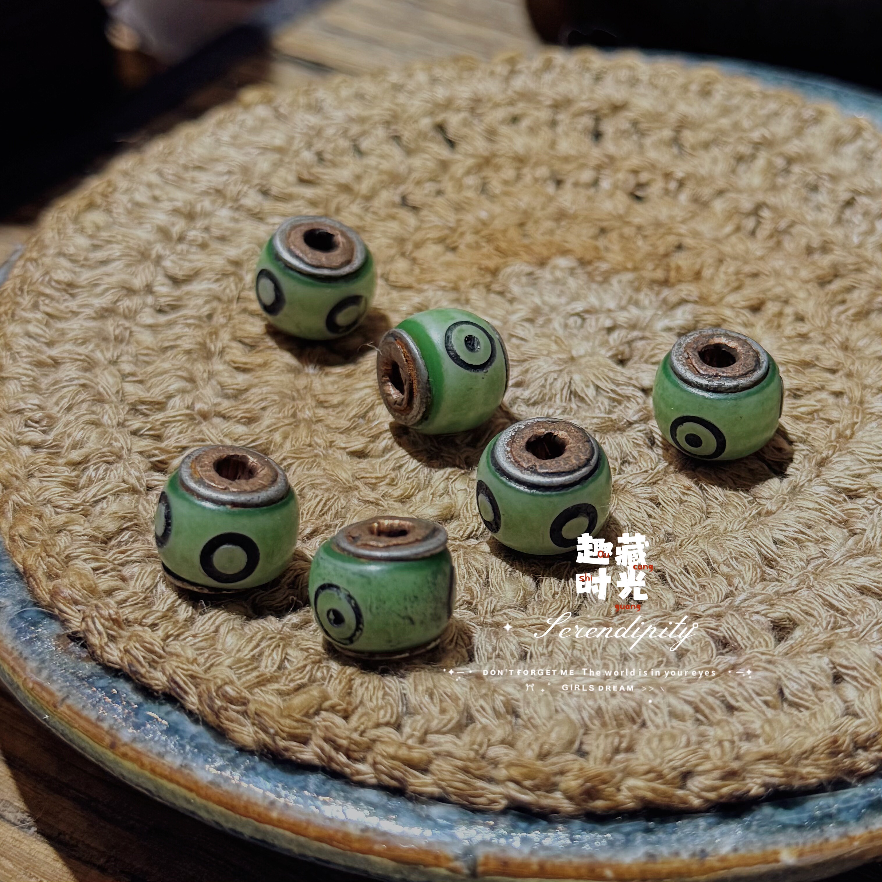 老料器镶嵌铜珠隔珠单眼腰珠配饰侧挂diy手串项链文玩佛珠念珠