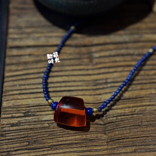 藏式老料器青金石马蹄扣吊坠文玩配饰佛珠手串顶珠腰珠原创锁骨链