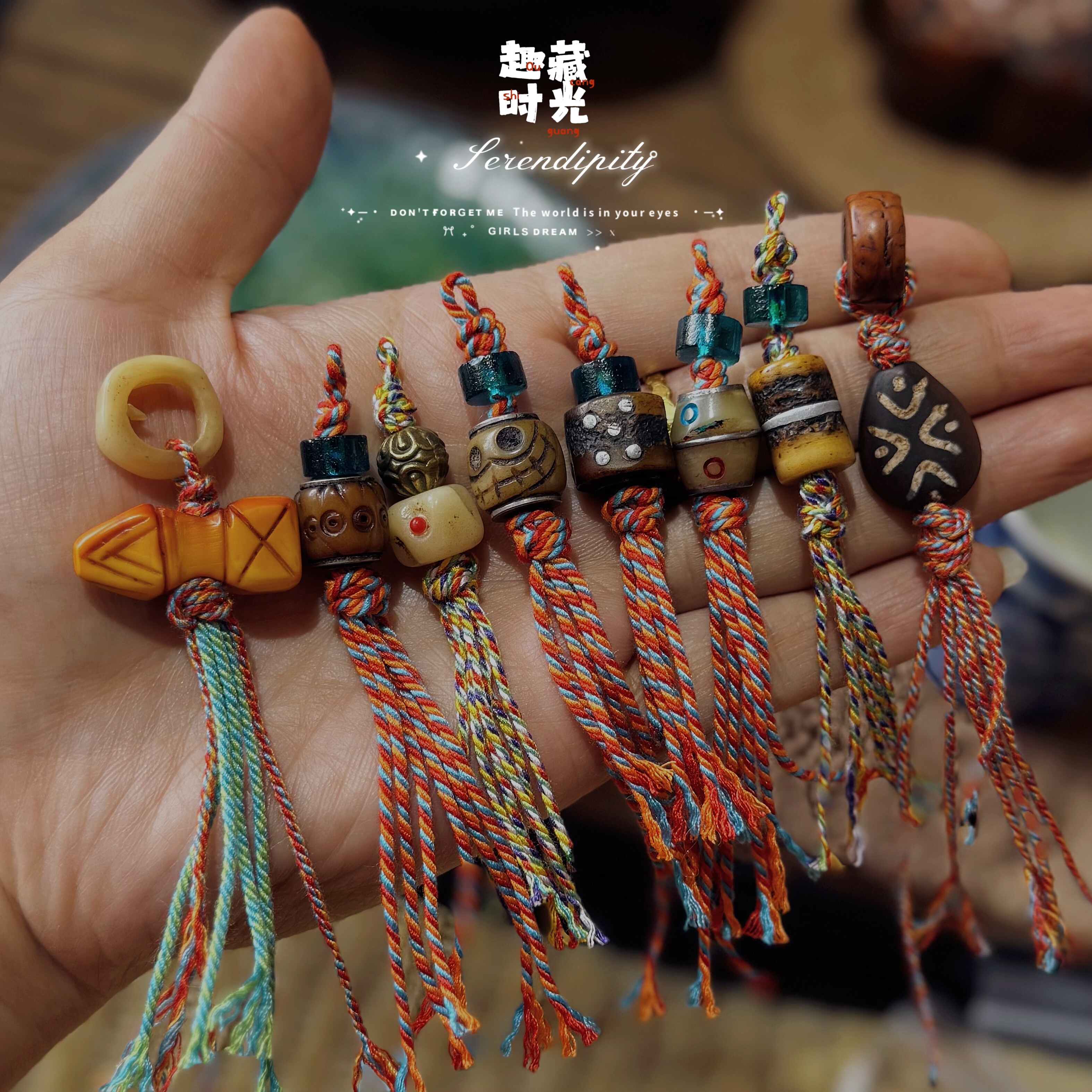 藏式牦牛骨料器侧挂藏传小元素牛骨配饰佛珠流苏DIY计数配件配饰