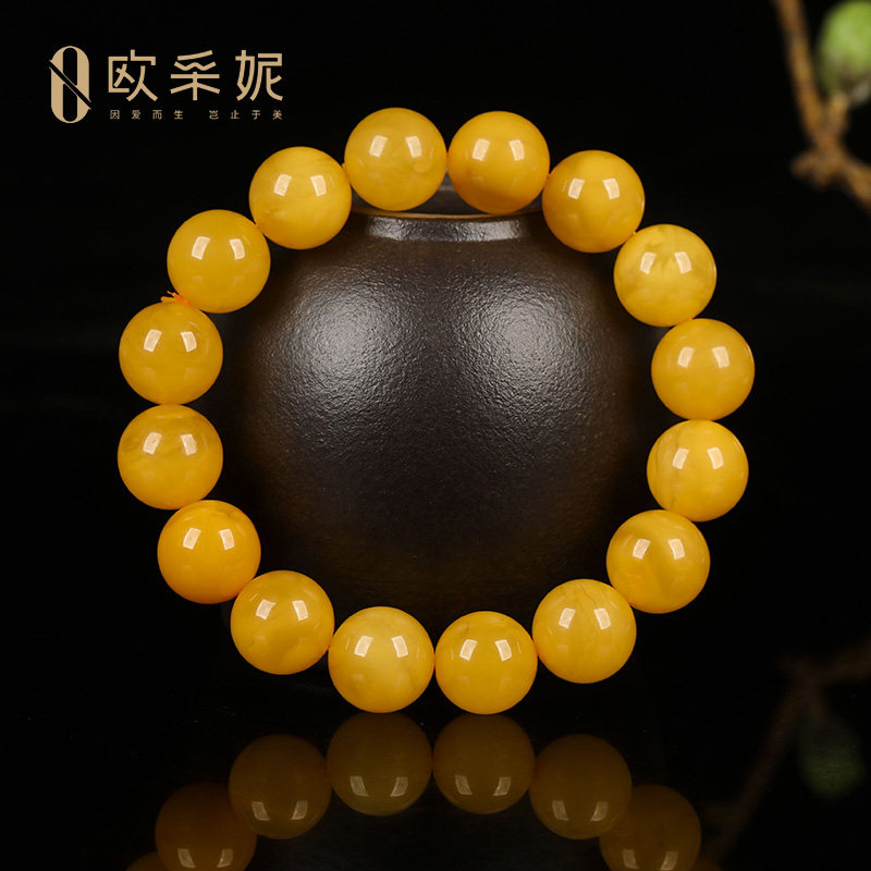 欧采妮蜜蜡手串【珍藏孤品】天然琥珀圆珠满密无优化鸡油黄手链