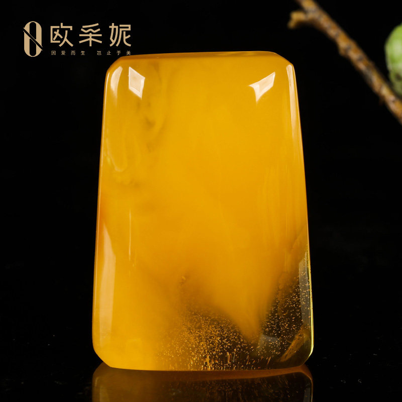 欧采妮蜜蜡吊坠【珍藏意境大无事牌】天然原石白花蜜满蜜挂链孤品
