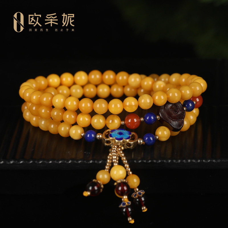 OUCERNY/欧采妮蜜蜡手串掐丝珐琅多圈蜜蜡手链天然无优化无烤6mm