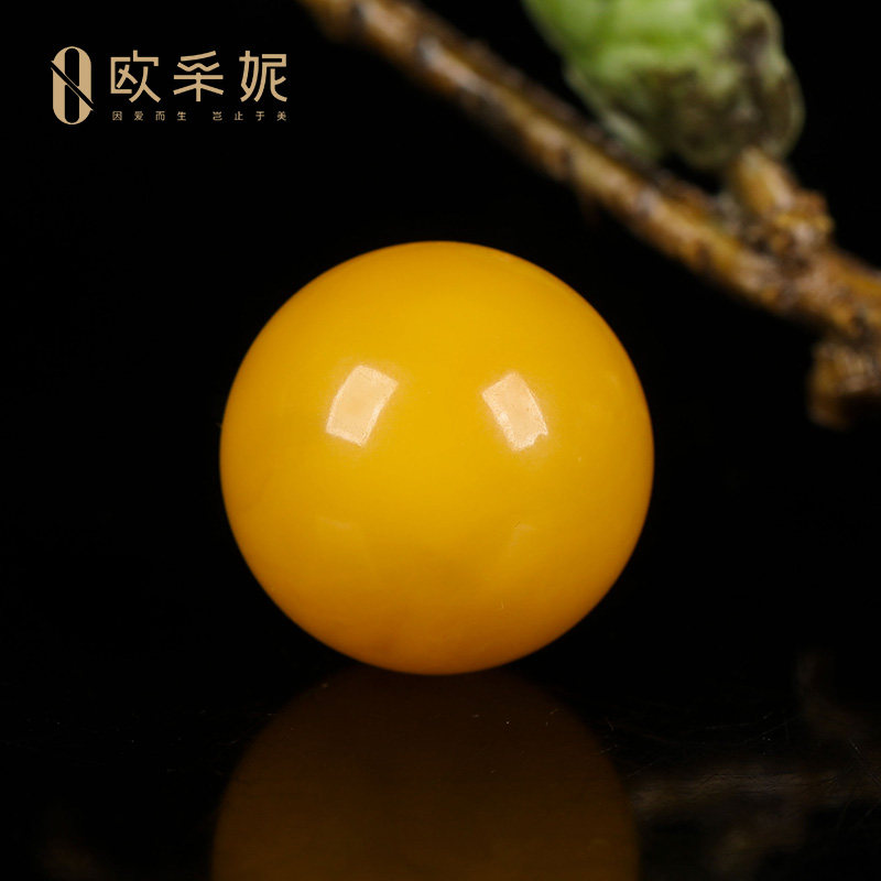 欧采妮老蜜蜡散珠琥珀满蜜鸡油黄圆珠配珠佛珠文玩手串配件单颗