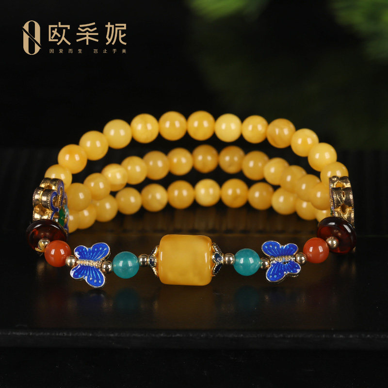 欧采妮蜜蜡手串掐丝珐琅手链女