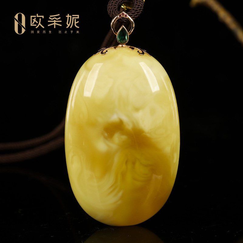 欧采妮蜜蜡吊坠【珍藏大水滴】天然原石白妖花蜜挂链挂坠孤品礼物