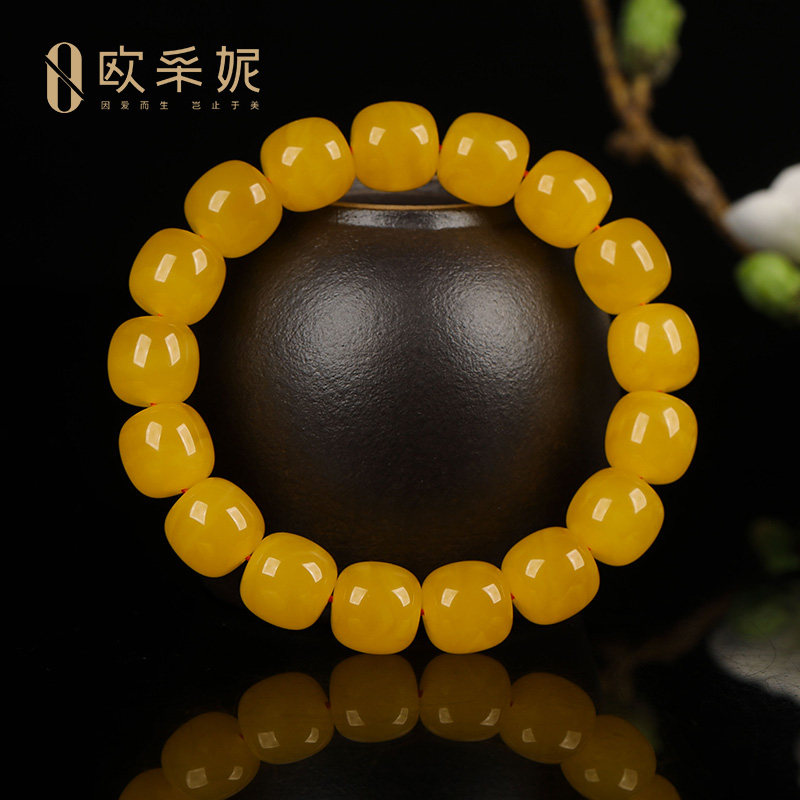 收藏焦皮同料鸡油黄蜜蜡手串