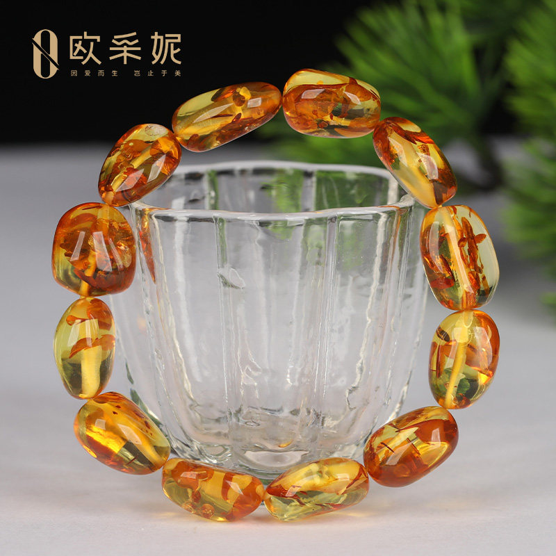 花珀爆珠手串 天然随形琥珀蜜蜡手链女款手饰全透男女款