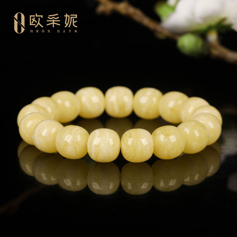 蜜蜡手串【收藏孤品虎皮手串】天然琥珀原石白花新满蜜手链孤品