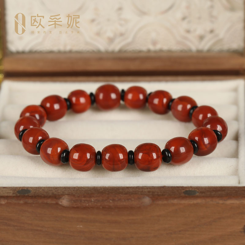 琥珀南红手串男女款天然蜜蜡