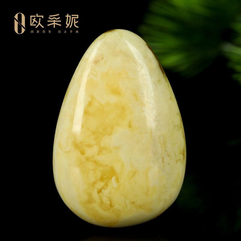 蜜蜡吊坠【珍藏水滴挂坠】天然无优化原矿琥珀白花满蜜挂坠孤品