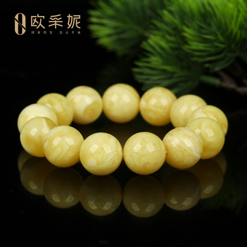 欧采妮蜜蜡手串【一物一图孤品白花虎皮】天然琥珀满蜜手链俄料