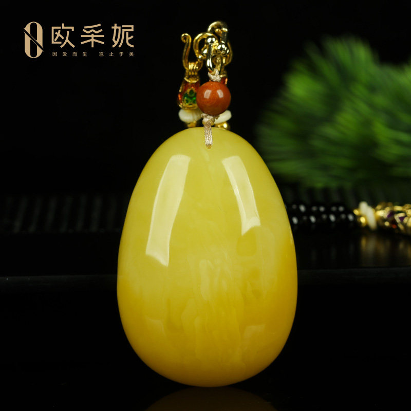 蜜蜡吊坠【平安大水滴孤品】天然原石琥珀新满蜜毛衣挂链项链俄料