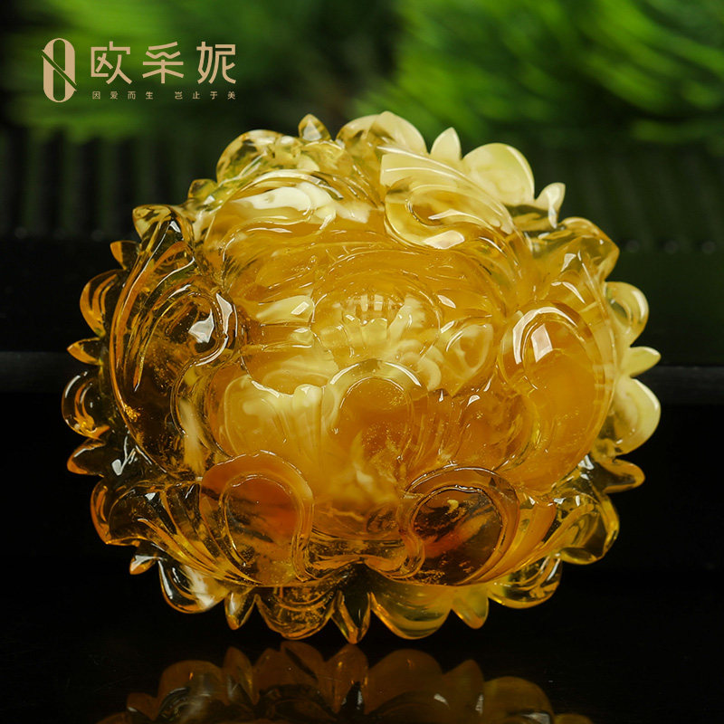 欧采妮蜜蜡吊坠【一物一图孤品牡丹花雕刻件】天然原石琥珀挂件