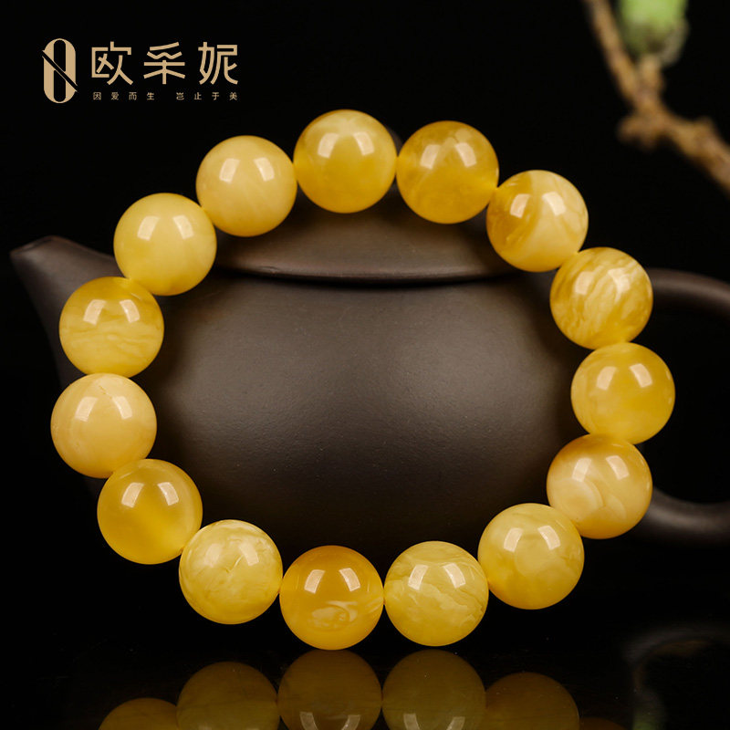 蜜蜡手串【一物一证一图孤品】天然琥珀满蜜无优化圆珠佛珠手链
