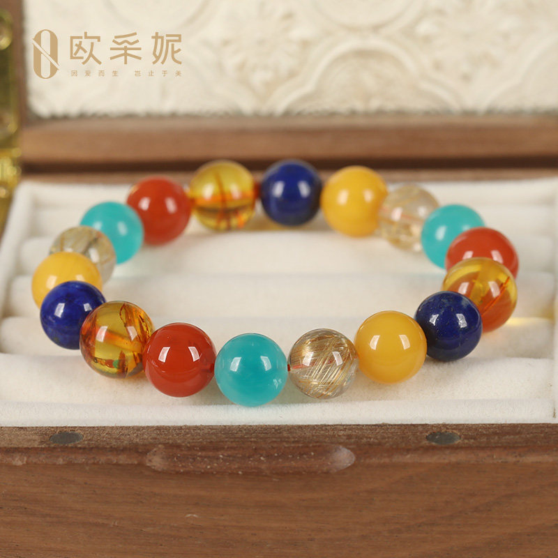 欧采妮蜜蜡手串天然南红天河石