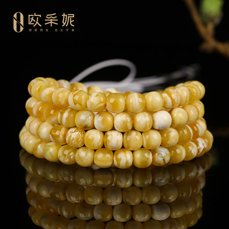 收藏级金瓷白虎皮蜜蜡108手串