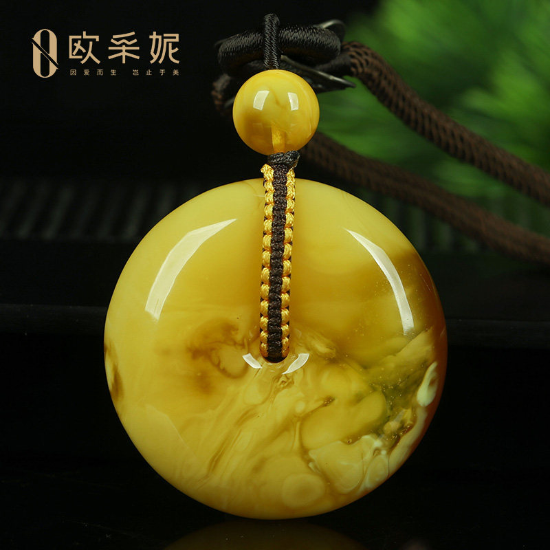 蜜蜡吊坠【珍藏妖花意境平安扣】天然琥珀原石白花满蜜蜡挂坠俄料