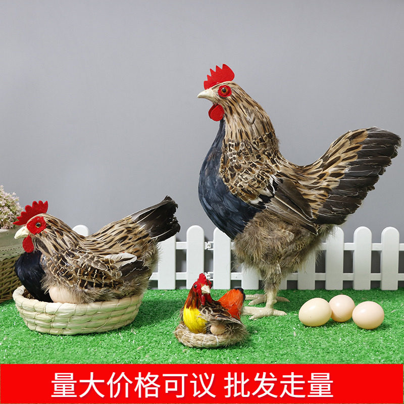 仿真鸡模型假母鸡大公鸡摆件下蛋母鸡超市装饰小鸡玩偶孵蛋鸡动物