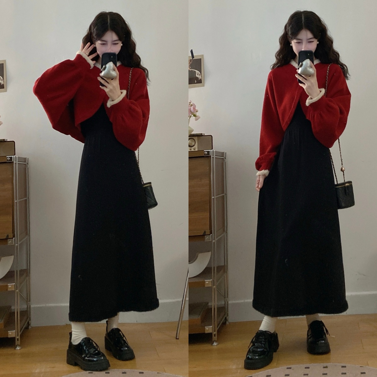 针织毛衣开衫吊带连衣裙两件套装