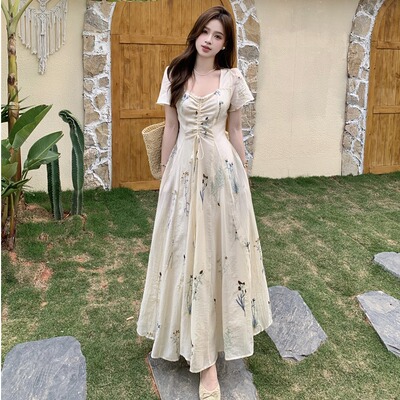 法式梨形身材刺绣连衣裙女