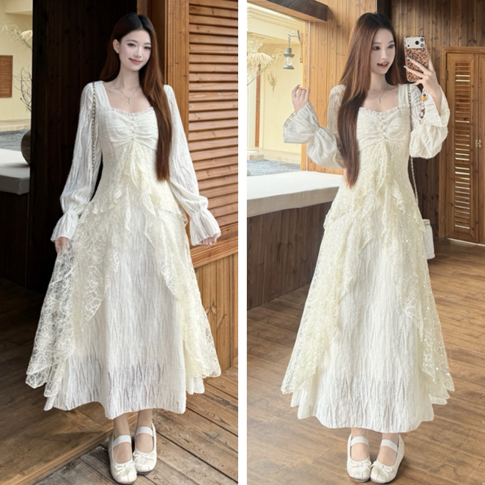 法式蕾丝连衣裙女生日礼服长裙图片