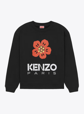 KENZO高田贤三 女士黑色小花字母logo圆领宽松卫衣FD52SW0364ME