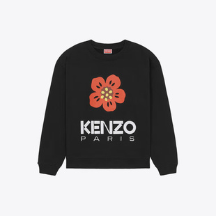 KENZO高田贤三 女士黑色小花字母logo圆领宽松卫衣FD52SW0364ME